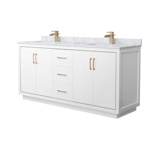 Icon 72 in. W x 22 in. D x 35 in. H Double Bath Vanity in White with White Carrara Marble Top