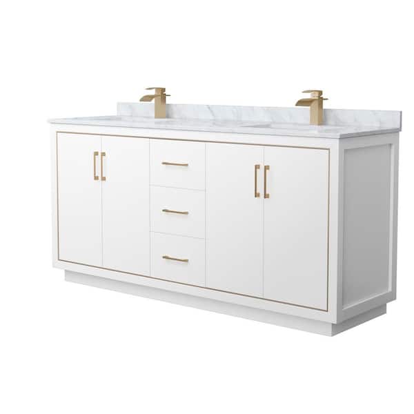 Wyndham Collection Icon 72 in. W x 22 in. D x 35 in. H Double Bath Vanity in White with White Carrara Marble Top