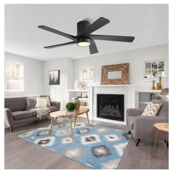 48 in. (4 ft. ) Indoor Flush Mount Ceiling Fan, 5 Solid Wood Blades Ceiling Fan with Remote Black