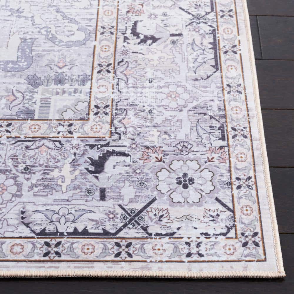 Beige and Grey 10' x 14' Washable Synthetic Rug
