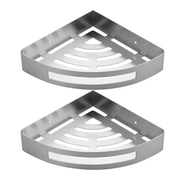 Wall Mounted Triangular Corner Shower Caddy in Brushed Nickel (2-Pieces)