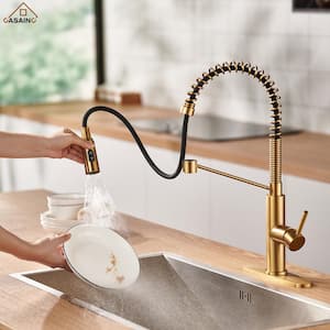 Single-Handle Pull Down Sprayer Kitchen Faucet with 3 Function Sprayed Spray in Brushed Gold