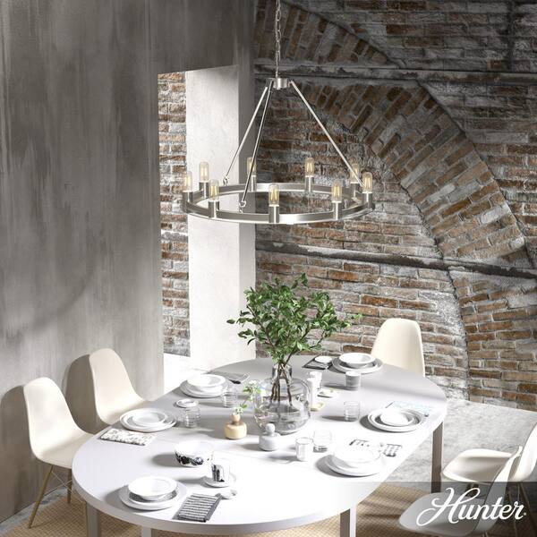 Hunter Saddlewood 10-Light Brushed Nickel Transitional Led Bare Bulb Chandelier