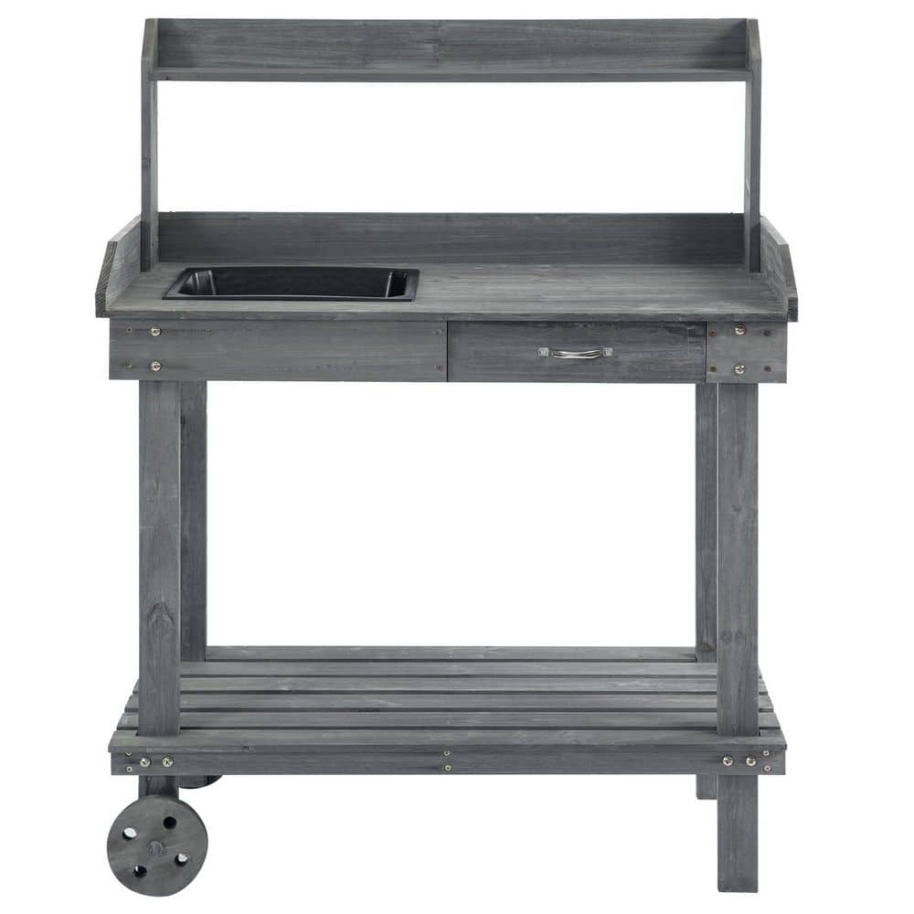 cenadinz 17 in. W x 46 in. H Gray Wooden Potting Bench Work Table with ...