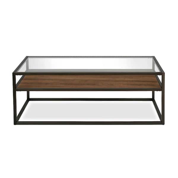 Meyer&Cross Addison 46 in. Blackened Bronze Large Rectangle Wood Coffee Table with Shelf