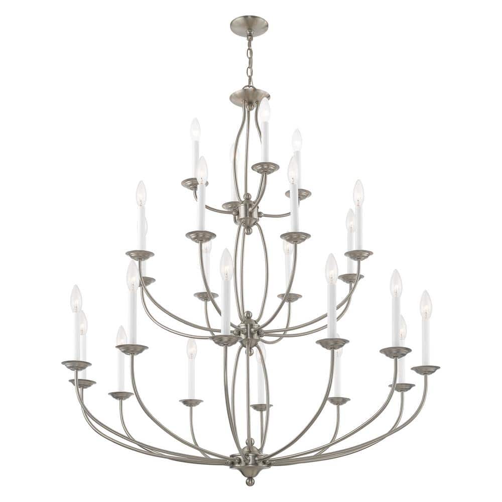 Elegant Brushed Nickel 24-Light Candle-Style Chandelier