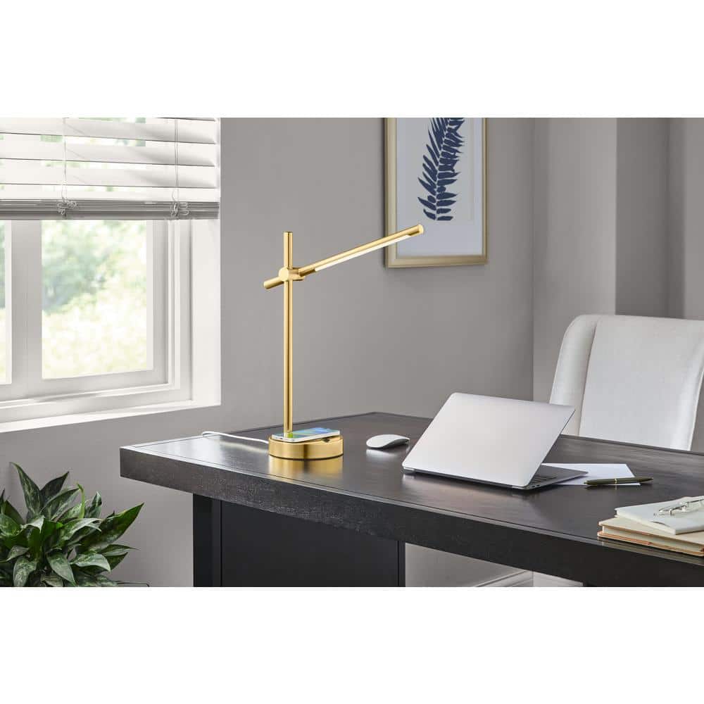 22 in. Indoor Gold Integrated LED Table Lamp with Built-in Wireless Charging Pad price history on PriceWatchPro