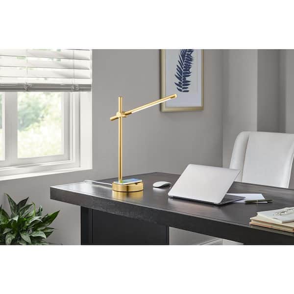 Hampton Bay 22 in. Indoor Gold Integrated LED Table Lamp with Built-in Wireless Charging Pad
