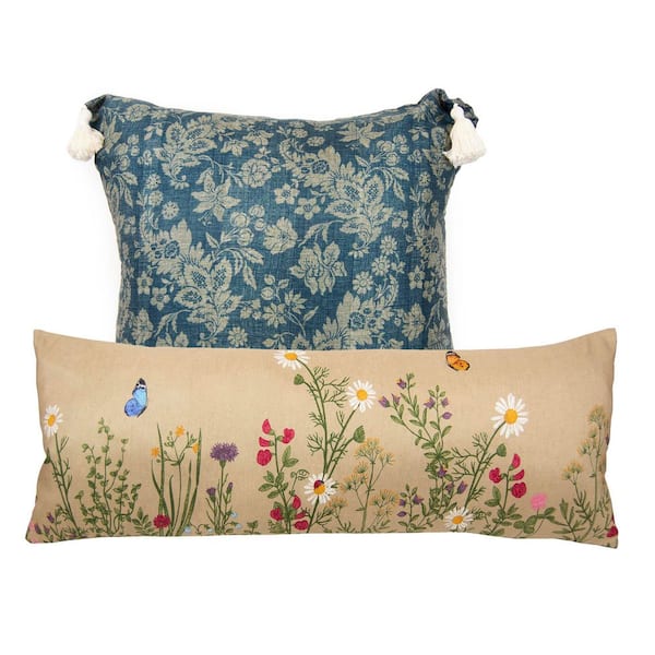 DONNA SHARP Southern Star 2-Piece Blue and Taupe Polyester Decor Pillow Set 18 in. x 18 in. and 11 in. x 30 in.