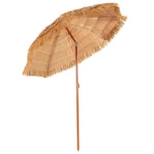 6.5 ft. Portable Patio Umbrellas Thatched Tiki Beach Umbrella in Khaki with Adjustable Tilt for Poolside and Backyard