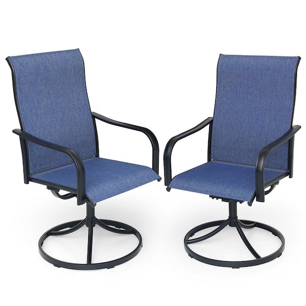 Anmutig Swivel Sling Metal Patio Outdoor Dining Armchair-Blue (2-Pack)
