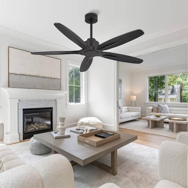 54 in. 5-Soild Wood Blades Indoor Black Ceiling Fan with Remote Black Downrod