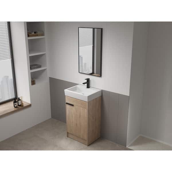 19 in. W x 14-15/16 in. D x 34-9/16 in. H Bath Vanity in Imitative Oak with White Ceramic Top