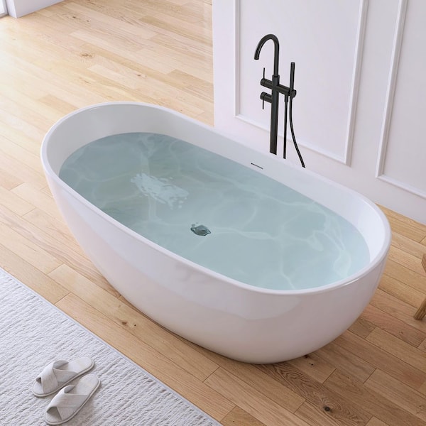65 in. x 32 in. Acrylic Flatbottom Freestanding Soaking Bathtub in White