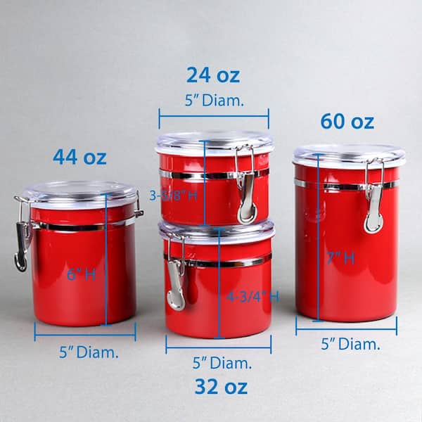 Creative Home Set of 4-Pieces Red Stainless Steel Canister Storage