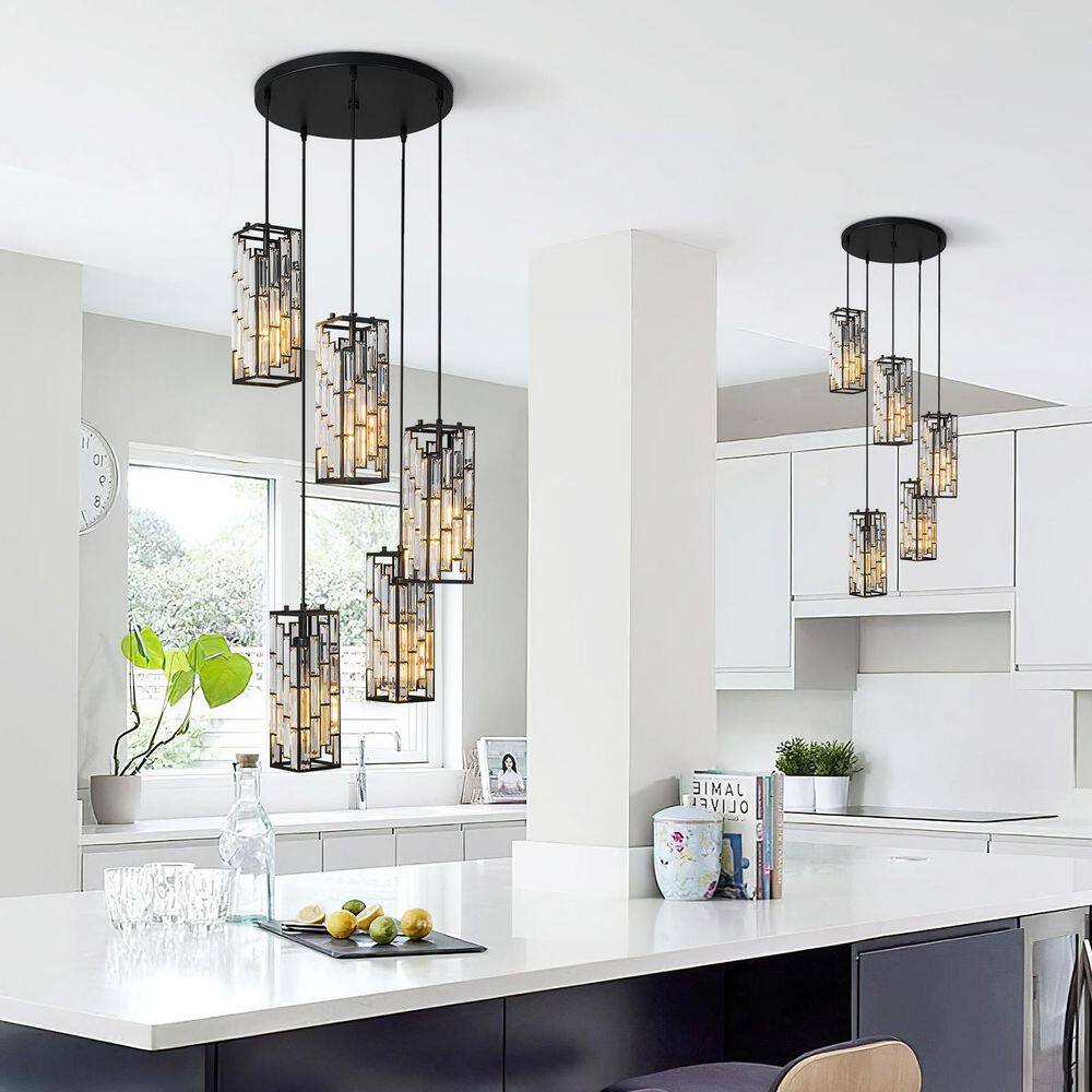 Home Light 40-Watt 5 Lights Black Modern Pendant Light with Crystal Shade, No Bulbs Included, 1-Pack price history on PriceWatchPro