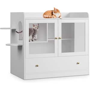 Luxury Cat Litter Box Enclosure, XL Cat House Multi-Purpose Cat Condo Hidden Litter Box with Large Tray for Most Cats
