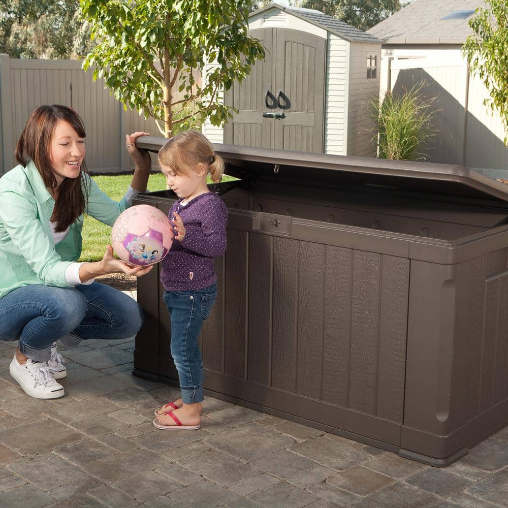 Brown Lockable High-Density Polyethylene Outdoor Deck Box Bench