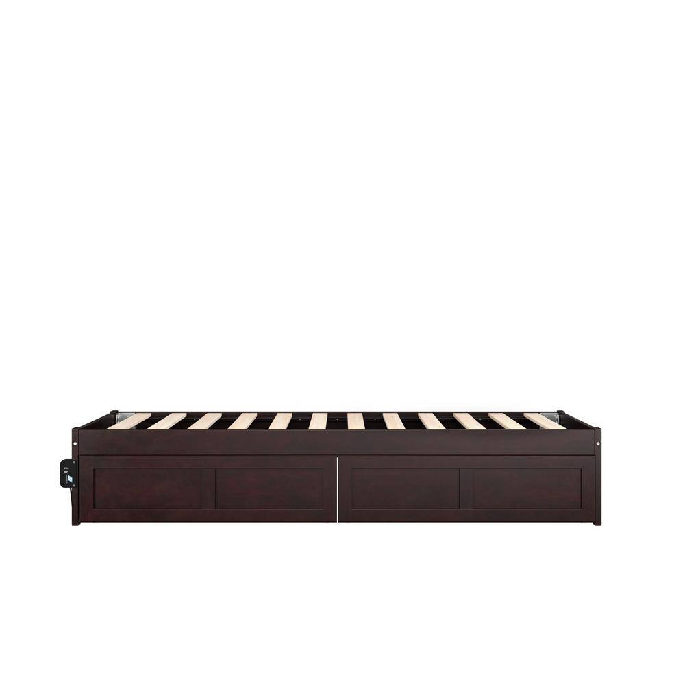 Espresso Twin Wood Platform Bed with 2 Storage Drawers