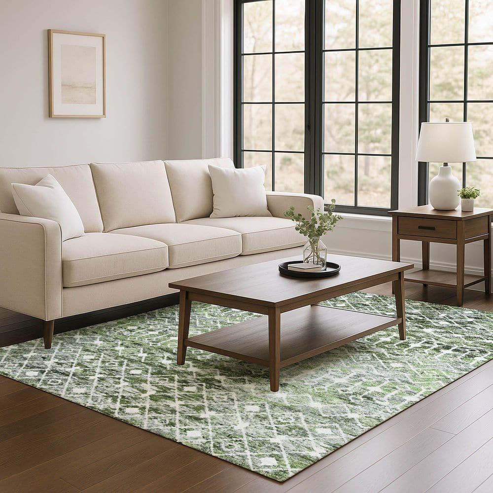 Mayfield Premium Machine Washable Abstract AMF1638 Olive 3 ft. x 4 ft. Area Rug price history on PriceWatchPro