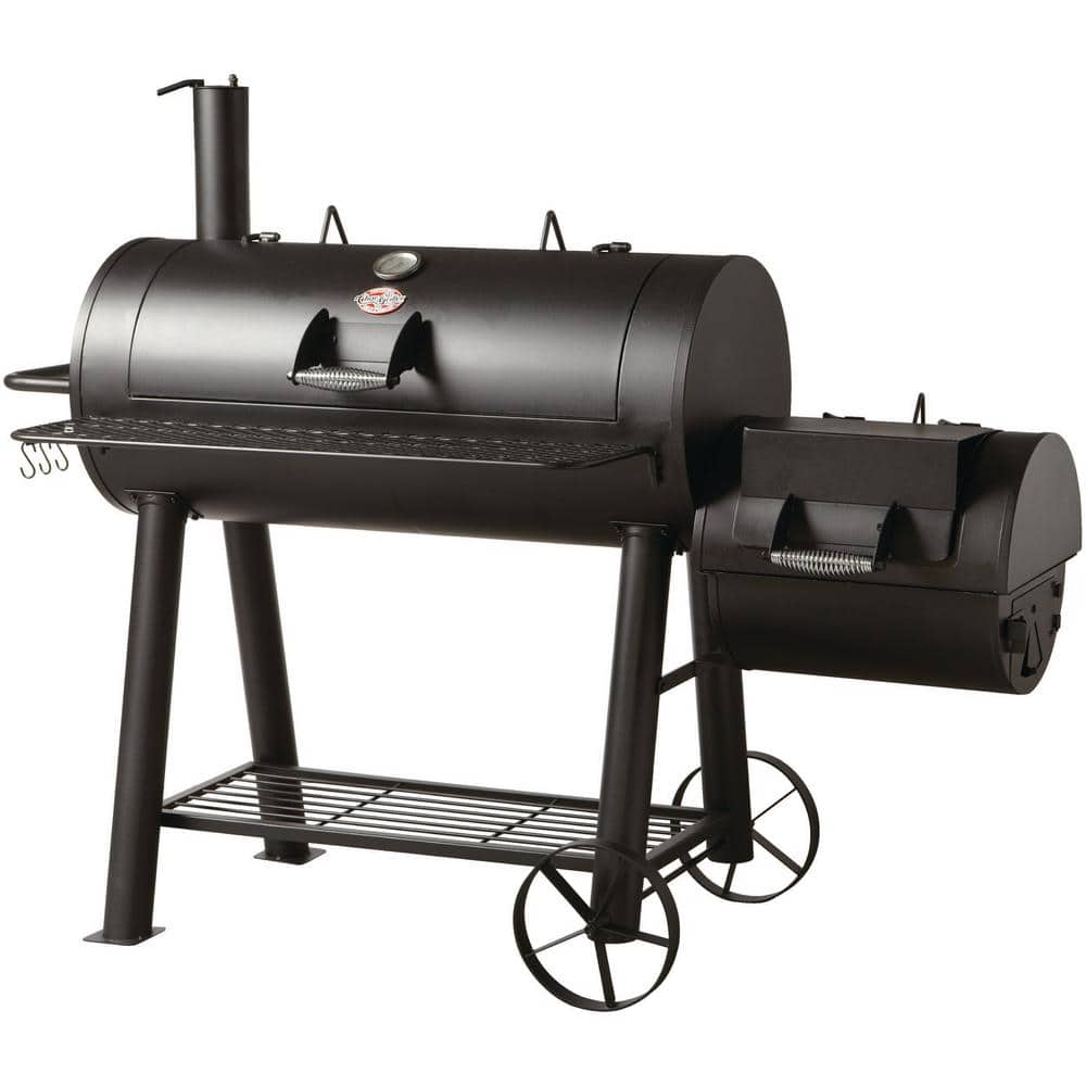 Black Heavy-Duty Steel Barrel Charcoal Grill with Smoker