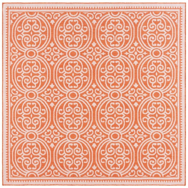Bermuda Rust/Ivory 7 ft. x 7 ft. Ornate Border Geometric Square Indoor/Outdoor Area Rug