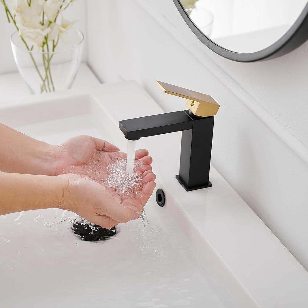 Matte Black and Brushed Gold Single-Handle Bathroom Faucet