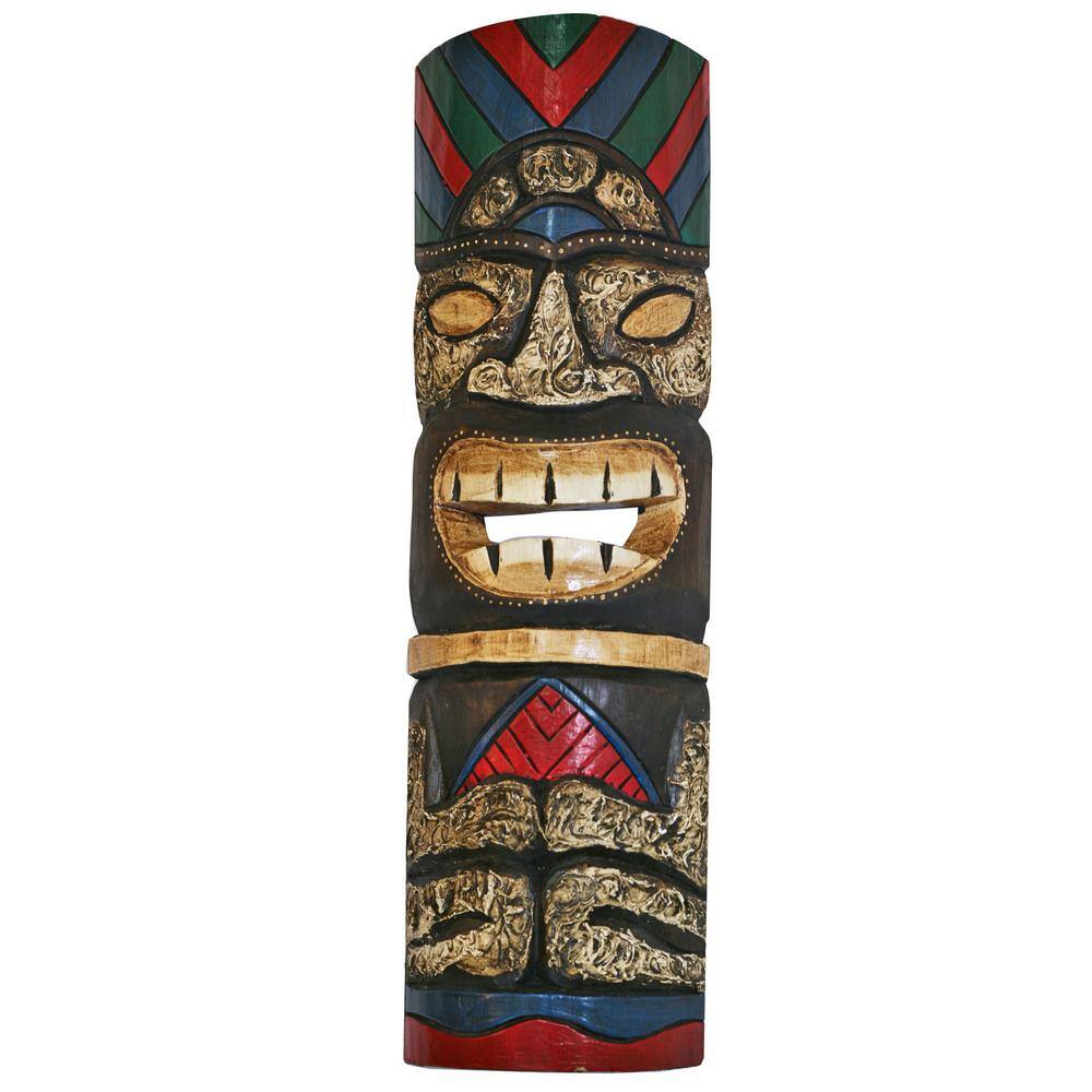 39.5" Handcarved Wood Two Face Tiki Mask Hawaiian Style With Vibrant Colors! 