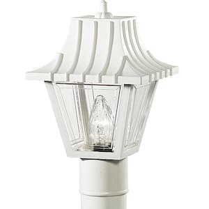 Mansard Collection 1-Light White Clear Beveled Acrylic Shade Traditional Outdoor Post Lantern Light