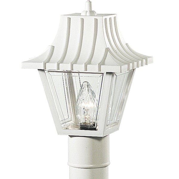 Progress Lighting Mansard Collection 1-Light White Clear Beveled Acrylic Shade Traditional Outdoor Post Lantern Light