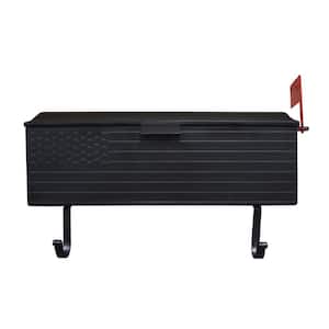 Black Patriotic Metal Wall Mounted Mailbox with Outgoing Mail Flag and Newspaper Hangers