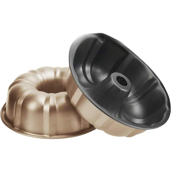 2-Pack Bunte Cake Pan Nonstick 9.5 in. Fluted Tube for Baking, 10-Cups Heavy Duty Carbon Steel in Gold
