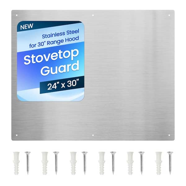 24 x 30 in. Stainless Steel Kitchen Backsplash Wall Shield for 30 in. Range Hood, Easy to Clean and Install, Durable
