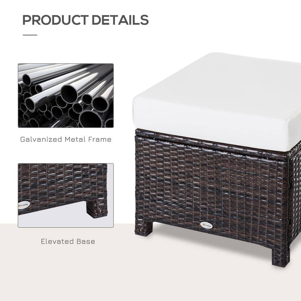 Handwoven PE Rattan 52cm Outdoor Ottoman with Cream Soft Cushion