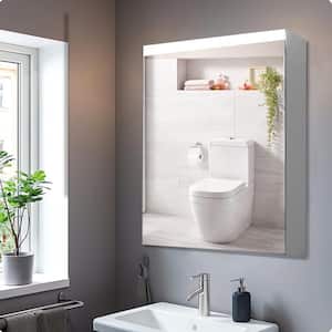 15 in. W x 26 in. H Rectangular Silver Aluminum Surface Mount Bathroom Medicine Cabinet with Mirror Left Opening Door