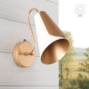 Modern White 1-Light Dusk to Dawn Outdoor Wall Light Dark Sky Outdoor Sconce with White Metal Shade for Outdoor Space