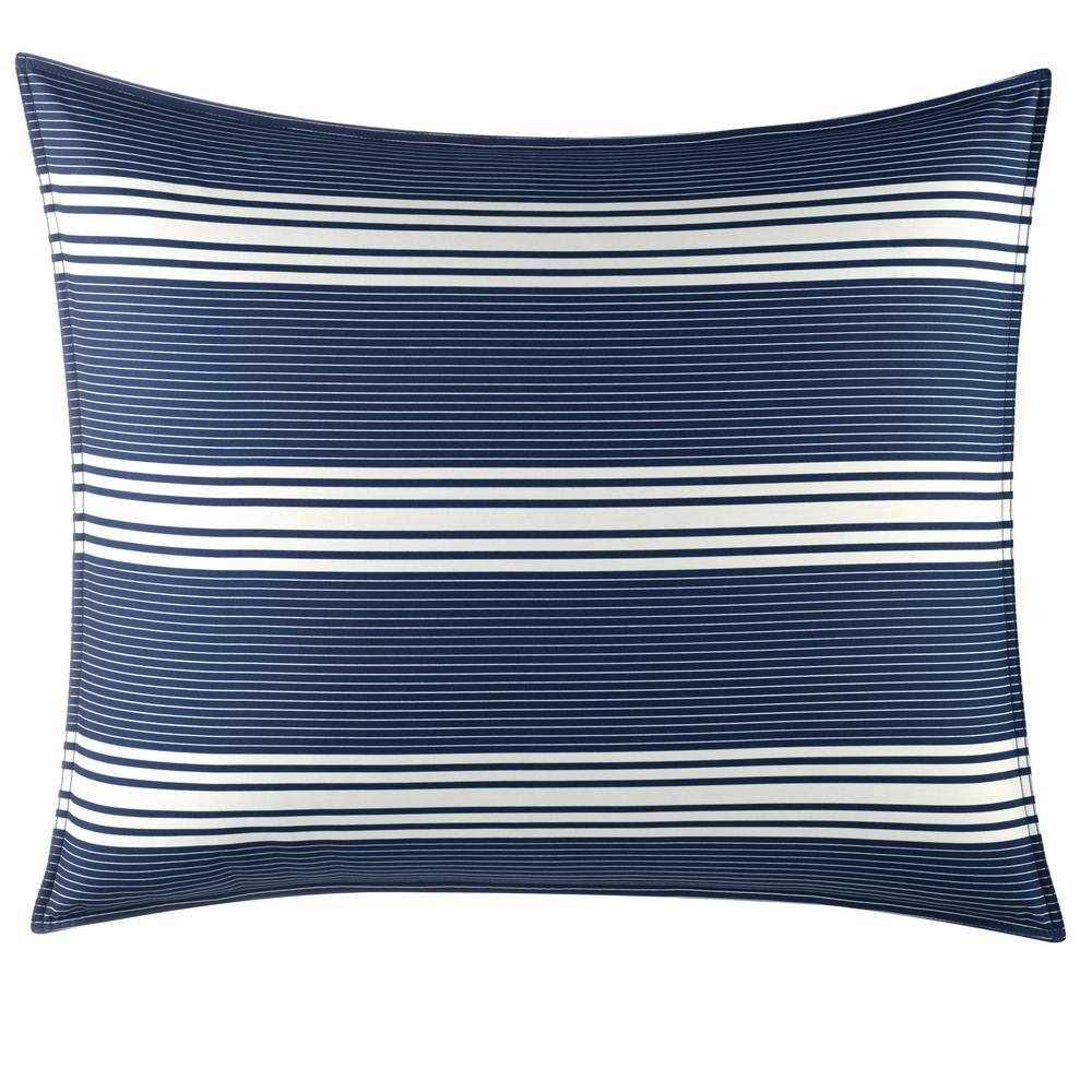 Navy Blue and White Striped Cotton Twin Duvet Cover Set