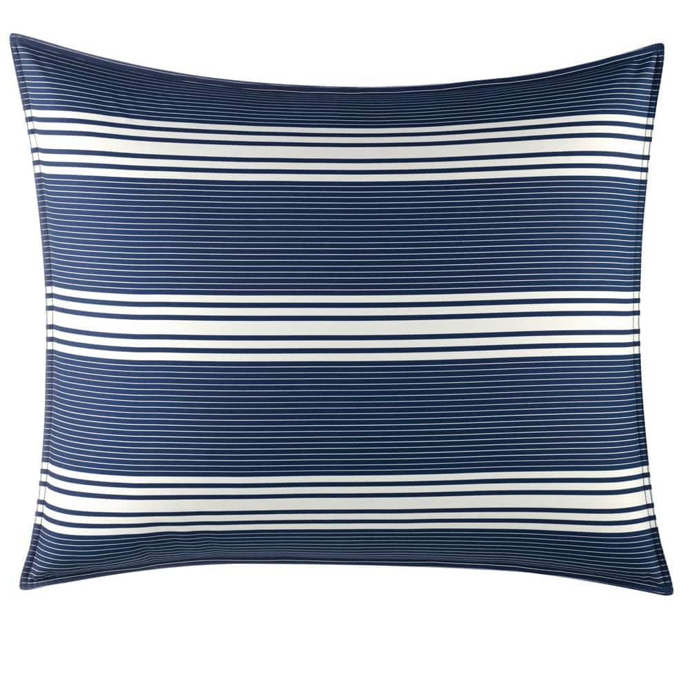Navy and White Striped Cotton King Duvet Cover Set