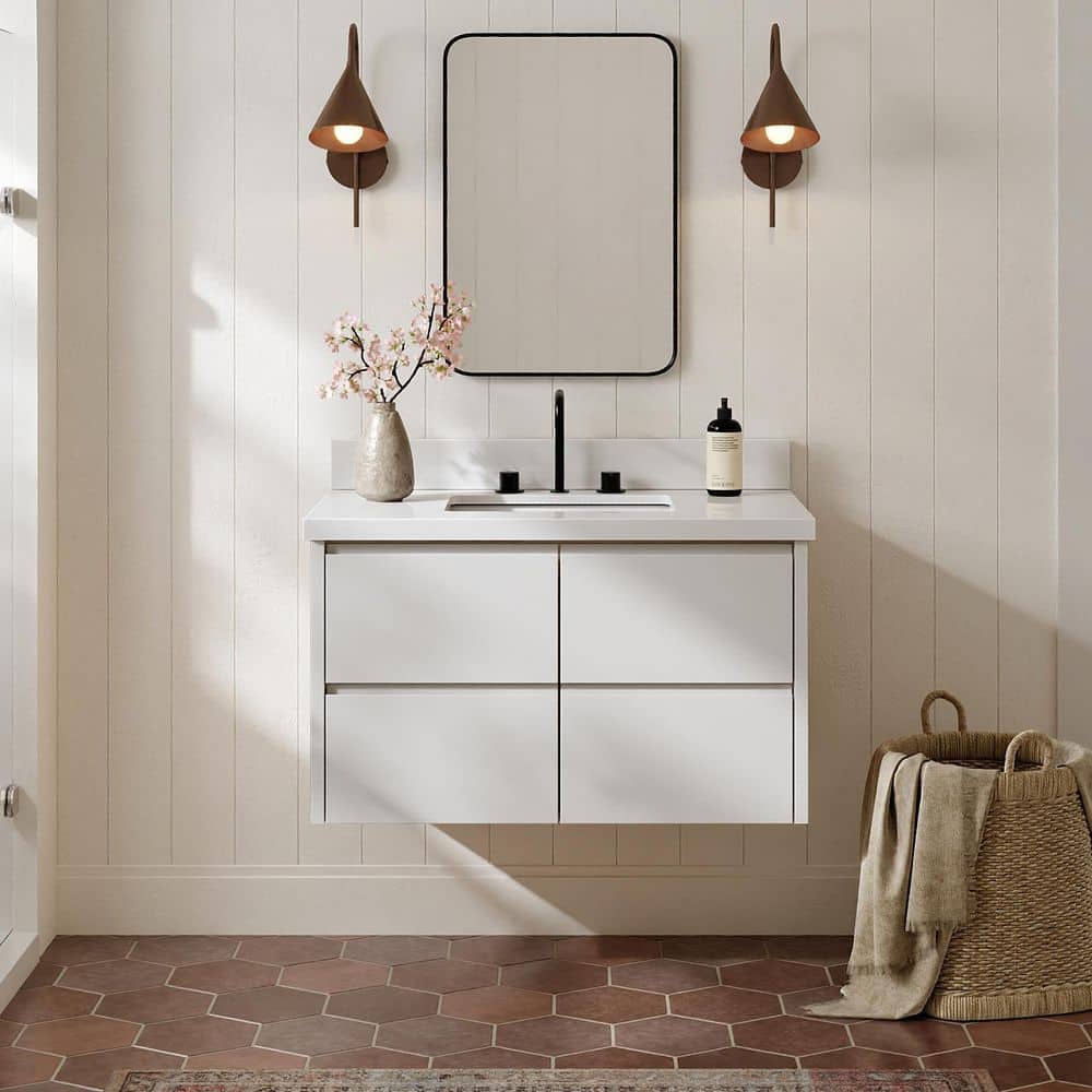 West 36 in. Single Sink Wall-Mounted Bath Vanity in Warm White with Pure White Quartz Top price history on PriceWatchPro