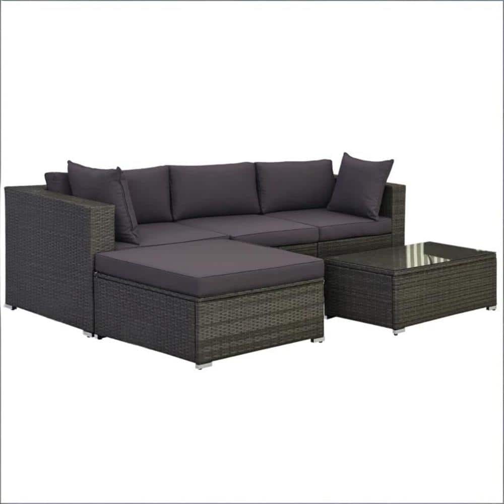 Gray 5-Piece Wicker Outdoor Furniture Conversation Sets, Sectional Sofa Set price history on PriceWatchPro