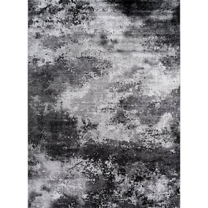 Ocean Abstract Gray 8 ft. x 10 ft. Non-Slip Rubber Back Indoor Area Rug