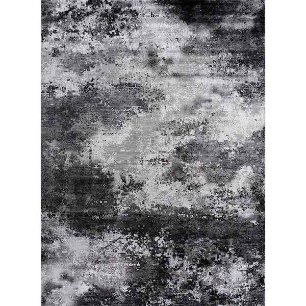 Beverly Rug Ocean Abstract Gray 8 ft. x 10 ft. Non-Slip Rubber Back Indoor Area Rug