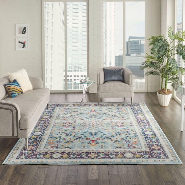 Global Vintage Teal Multicolor 8 ft. x 10 ft. Vintage Persian Medallion Area Rug