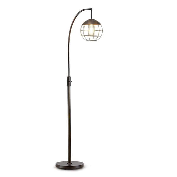 HomeGlam Metro-S 66 in. Dark Bronze Finish LED Dimmable Floor Lamp with Metal Wire Shade, Vintage LED Bulb Included