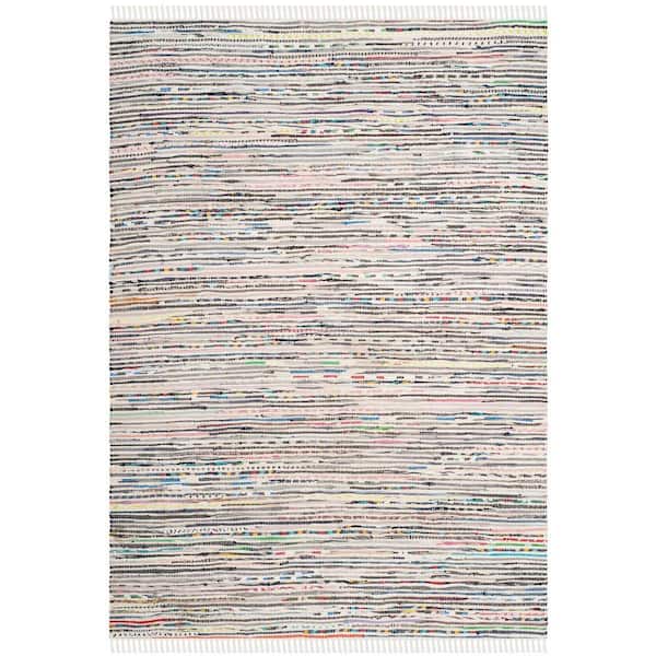 SAFAVIEH Rag Rug Ivory/Multi 8 ft. x 10 ft. Gradient Solid Striped Area Rug