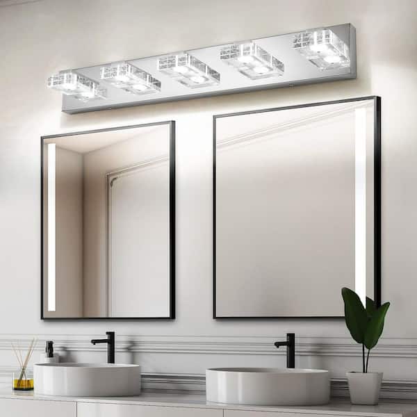 31 in. 5 Light Modern Silver Finish Vanity Light Fixture Bathroom Over Mirror Wall Lights with Iron Acrylic