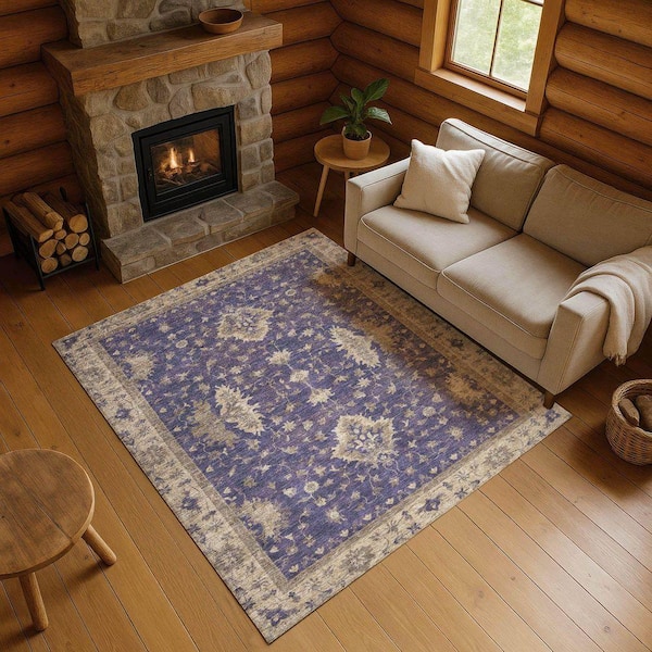 Mayfield Premium Machine Washable Abstract AMF1739 Purple 5 ft. x 7 ft. 6 in. Area Rug