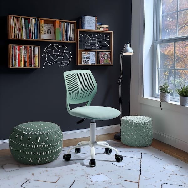 Carnation Fabric Office Chair with Breathable Back Adjustable Height Ergonomic Swivel Study Computer Chair, Mint Green