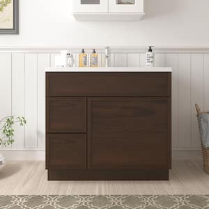 36 in. W x 21 in. D x 32.5 in. H 2-Left Drawers Bath Vanity Cabinet without Top in Brown