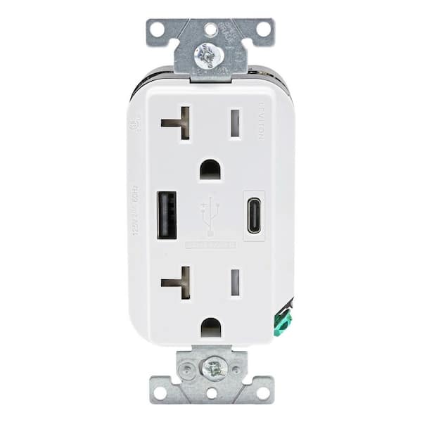 20 Amp Decora Type A and Type C Combination Duplex Tamper Resistant Outlet and USB Charger, White AC2X3-BW